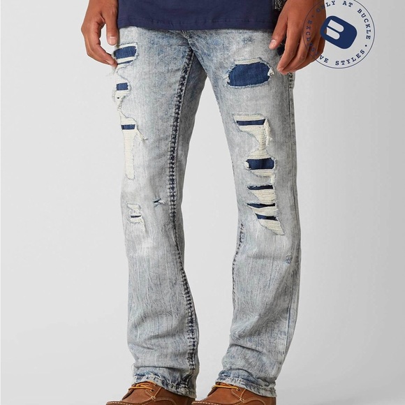 Men's Rock Revival Nardo Distressed Light Blue Jeans - Picture 1 of 5